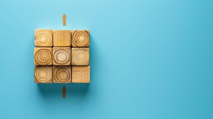 Wooden blocks arranged with one triangle piece slightly displaced from the grid, on a purple background. Represents the concept of being unique, standing out, or thinking outside the box.