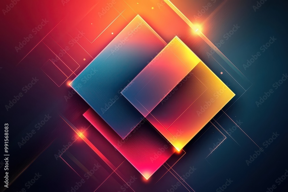Poster abstract geometric background with vibrant gradients of red, yellow, and blue featuring overlapping 
