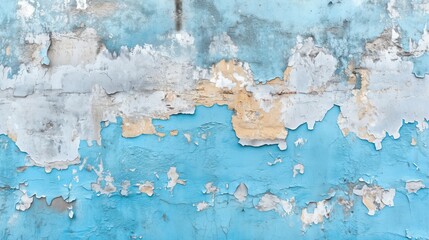 This image showcases a weathered blue wall with peeling paint, revealing layers of decay and erosion, giving an artistic texture that highlights urban decay and passage of time.