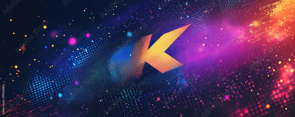 Poster abstract digital background with vibrant lines and dots on a colorful gradient creating a dynamic an