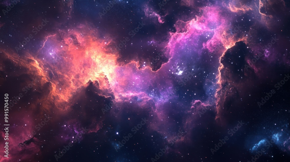 Wall mural glowing nebula clouds and stars forming in a vast cosmic explosion, symbolizing the birth of the uni