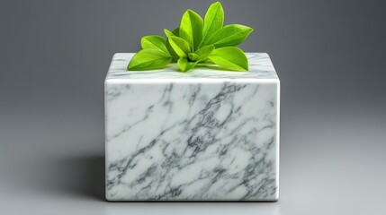 Green Plant Sprouting From Marble Cube