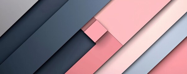 Abstract background featuring overlapping geometric shapes in pink, grey, and blue tones, creating a modern and minimalist design