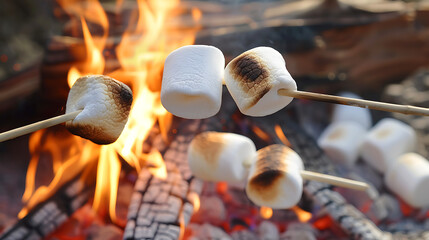 A Group of Marshmallows Roasting Over an Open Flame