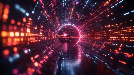 Fototapeta premium Abstract Neon Tunnel with Glowing Lights