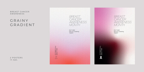 Grainy Gradient Pink Posters Set The Breast Cancer Awareness Month Woman Girl October in Pink