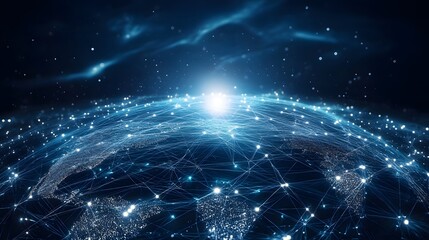 Abstract depiction of a global network with glowing nodes and connections