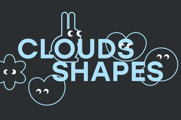 Cloud Minimal Shapes and Animals Compositions Stickers Emotions Blue Emoji with Eyes for Logo Identity Branding Typography Posters Cards and other prints and Web Design 