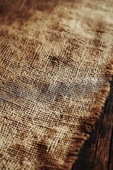 Fototapeta premium Close-up of burlap fabric showing rough texture and earthy tones, evoking a natural and rustic feeling.