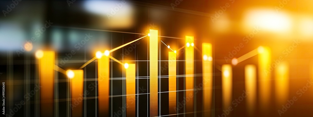 Poster close-up of a financial chart being presented on a projector, data points glowing softly under the m