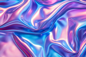 Obraz premium 3d render Metallic liquid background. Abstract neon texture. Rainbow 3d holographic foil. Wavy glossy surface in blue and purple colors Background