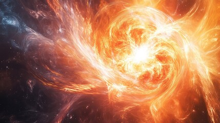 Depict intense fusion reactions with radiant plasma jets and swirling, luminous energy in a stellar environment.