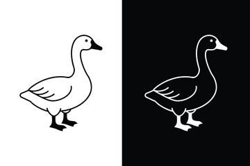 Simple duck icon design template vector ,Duck Icon on Black and White Vector Background.