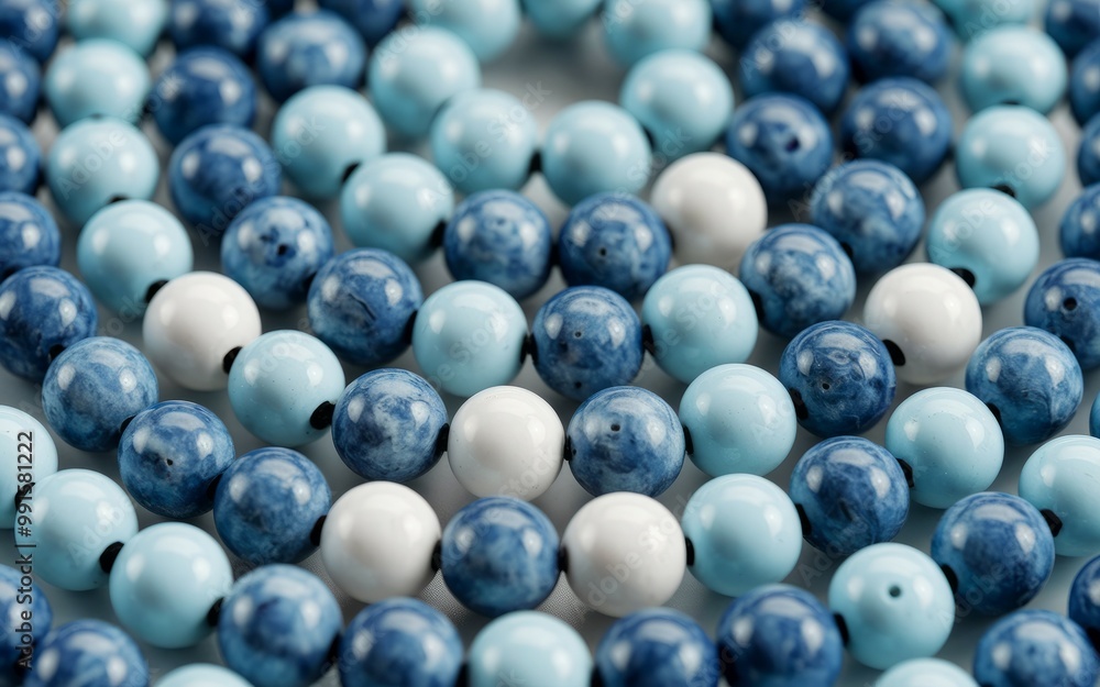 Aufkleber blue white beads pattern. closeup shot of a string of blue and white beads arranged in a repeating p