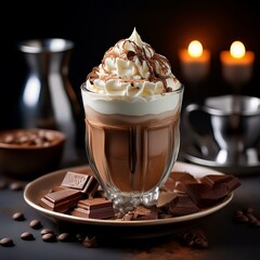 Decadent mocha affogato enhanced with velvety whipped cream and rich chocolate pieces