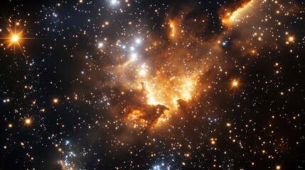 Stellar nursery with bright young stars and surrounding dust