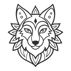 Wolf head Mandalas outline silhouette vector art illustration - Transparent Background