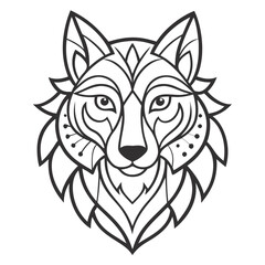 Wolf head Mandalas outline silhouette vector art illustration - Transparent Background