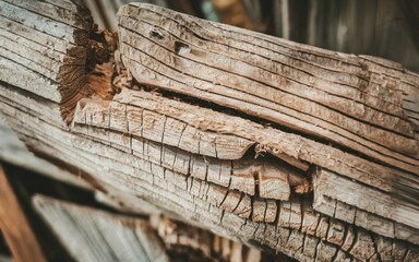 Weathered wood beam. Rustic wood beam with cracks and weathered texture.  The grain shows the passage of time and natural elements.