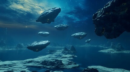 Fototapeta premium A View of a Futuristic Alien Landscape with Floating Islands