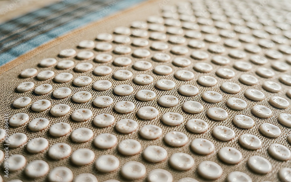 Aufkleber white dots pattern texture. close-up texture of a beige surface with a repeating pattern of white ci