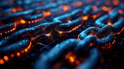 Abstract Digital Chain with Glowing Orange Particles