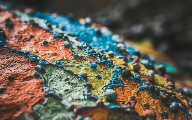 Obraz premium Colorful rock texture. Close-up of a rock surface with vibrant colors, representing the beauty of nature's artistry.