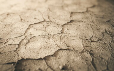 Fototapeta premium Cracked earth. Detailed closeup of dry, cracked earth, showing texture and patterns. Symbolizes drought, aridity, and lack of water.