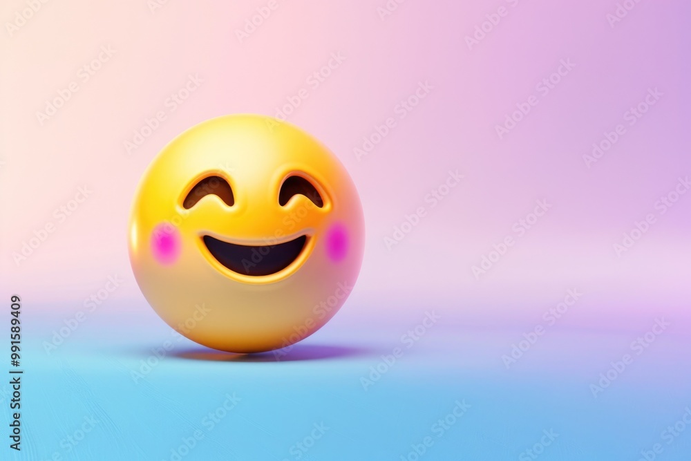 Poster a bright yellow ball with a cheerful smiling face, suitable for illustrations and design projects