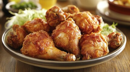 Fototapeta premium Baked chicken, crispy, golden brown. Generative AI