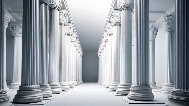 Elegant classical architecture with tall marble columns in a grand hallway, representing history, power, and timeless structural beauty.

