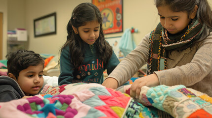 A healthcare program for underprivileged communities where kids create enchanted blankets that provide warmth and healing, ensuring everyone has access to comfort and care