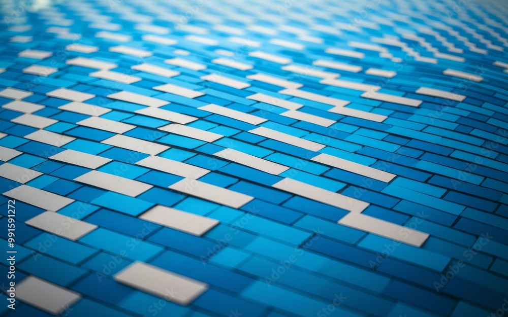 Poster blue white brick pattern. abstract background with blue and white brick pattern in a wavy configurat