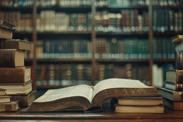 A book sits on a wooden table, awaiting readers