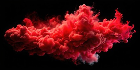 Abstract red paint explosion on black background forming a vibrant cloud , vibrant, powder, explosion, colorful, red, paint