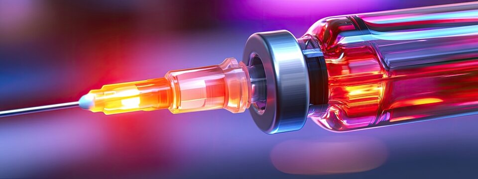 Close-up of a syringe being disposed of in a sharps container, soft sterile lighting