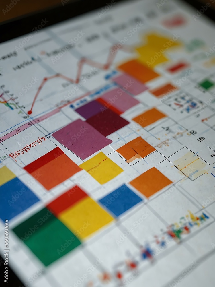 Poster close-up of a tablet showing colorful data charts.