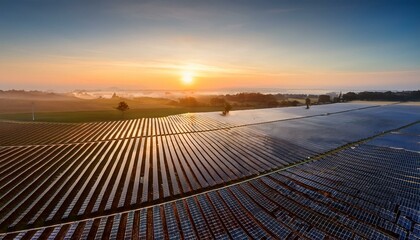 Harnessing solar power in agricultural fields at dawn