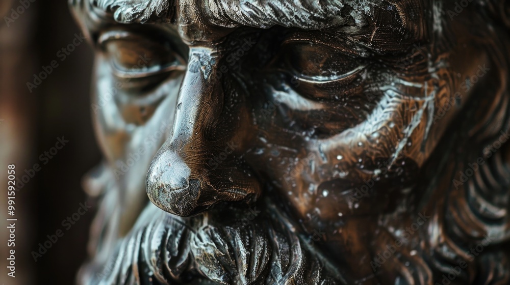 Aufkleber A detailed view of a statue featuring a bearded man, ideal for use in editorial or commercial contexts where a portrait-like image is needed