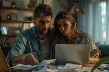A couple sitting together looking at a laptop, likely working or communicating