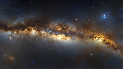 Fototapeta premium Wide-angle view of the Milky Way arching across the sky, with its dense star clusters and nebulae clearly visible