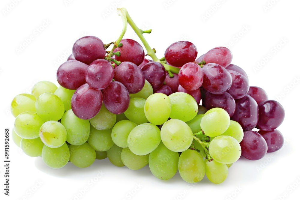 Poster a cluster of green and red grapes arranged on a clean white surface