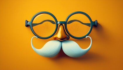 Illustration of funny glasses and fake mustache for april fools' day. Amusing eyewear for jokes on a vibrant yellow background. Happy festivities for april fools' day fun
