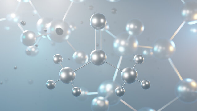 acetone molecular structure, 3d model molecule, 2-propanone, structural chemical formula view from a microscope