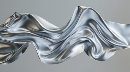 Close-up shot of shiny silver fabric against a neutral gray background, ideal for use in product or fashion design contexts
