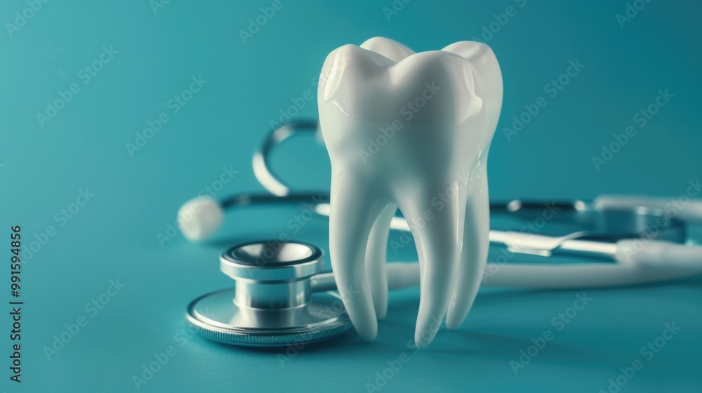Poster a tooth is being examined with a stethoscope next to it