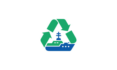 Obraz premium a graphic image with a recycling theme of a warship, on a white background. vector graphic base.