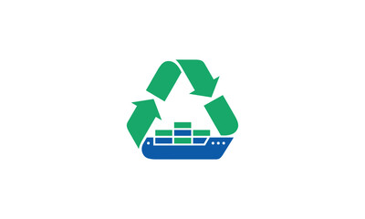 a graphic image with a recycling theme of a cargo ship, on a white background. vector graphic base.