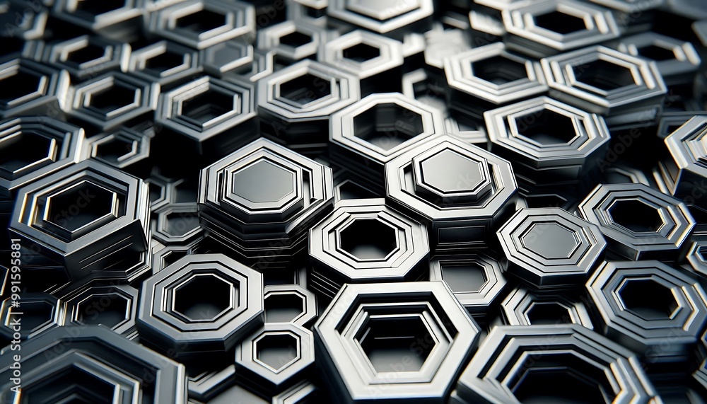 Aufkleber metallic hexagons interlock, creating a sense of structure and technological advancement (1)
