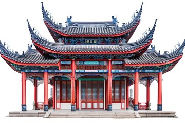 Fototapeta premium A modern building with a red roof and blue walls